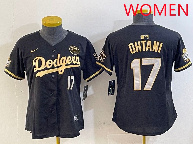 Women Los Angeles Dodgers #17 Ohtani Black Gold 2025 Nike MLB Jersey style 414->los angeles dodgers->MLB Jersey